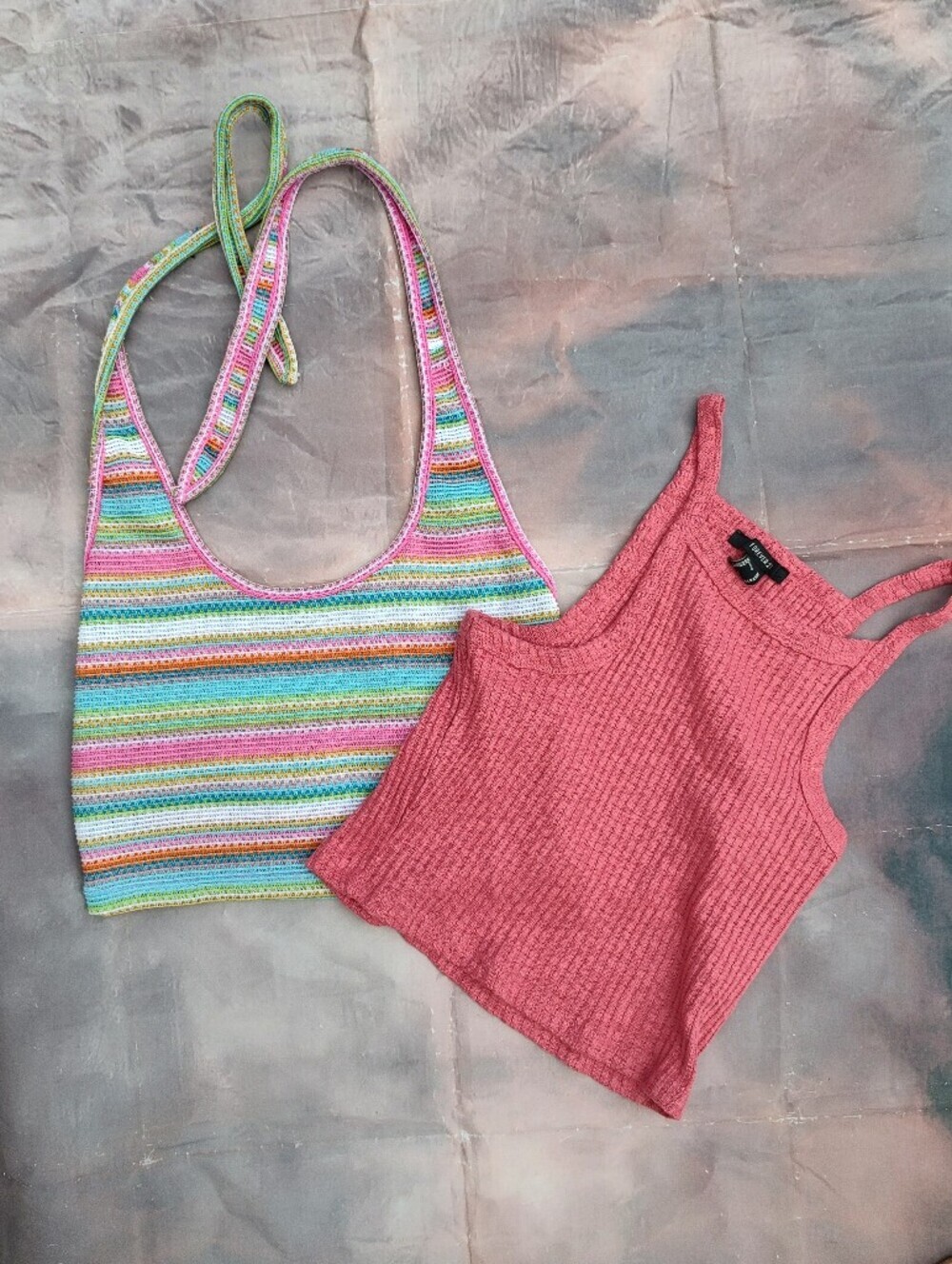 💥3/$20 Two Tops - Ribbed Crop Tank Top — Pink Stripe Knit Halter